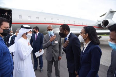 Sheik Ahmed Dalmook Al-Maktoum (second from left) on his arrival here last November