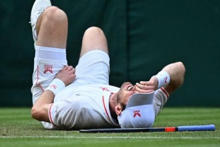 DOWN BUT NOT OUT! Andy Murray battled his way past German Qualifier Oscar Ottte to reach the Wimbledon third round yesterday.