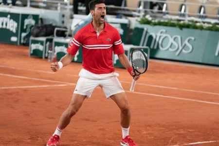 NEW KING? Novak Djokovic yesterday laid claim to being the new clay court king after his defeat of reigning champion Rafael Nadal but he will have to defeat Stefanos Tsitsipas in Sunday’s men’s singles final first in order to be crowned.
