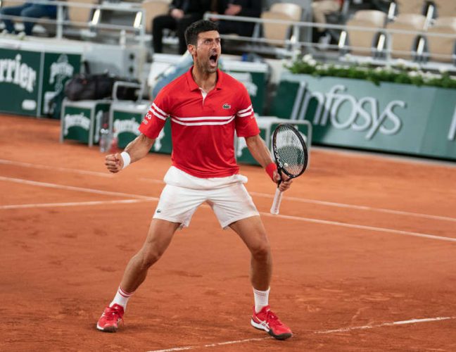 NEW KING? Novak Djokovic yesterday laid claim to being the new clay court king after his defeat of reigning champion Rafael Nadal but he will have to defeat Stefanos Tsitsipas in Sunday’s men’s singles final first in order to be crowned.