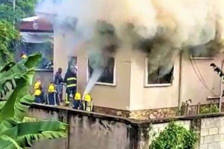 Screenshot from one of several videos circulating in social media, this morning, showing the fire at a house in Rookery Nook, Maraval, in which three children are were trapped and died.