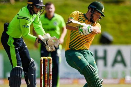 South African batsman David Miller on the charge against Ireland during his unbeaten 75 