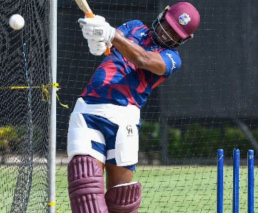 Opener Evin Lewis bats in a net session ahead of Friday opening T20 International against Australia. (Photo courtesy CWI Media) 