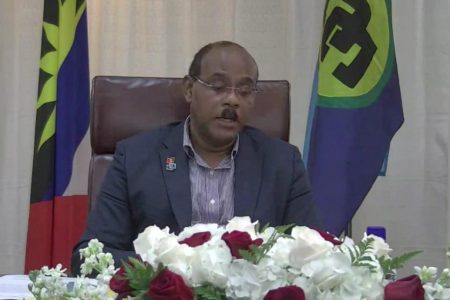 Prime Minister of Antigua and Barbuda and current Chair of CARICOM Gaston Browne addressing the virtual press conference 