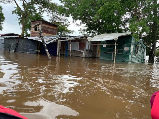 A section of the flooded community