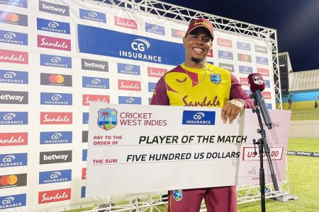 Guyana’s Shimron Hetmyer was deservedly named man of the Match for his classy half century.