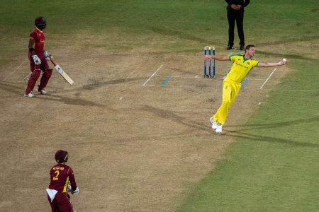 Josh Hazelwood, seen taking a brilliant one-handed catch to dismiss Shimron Hetmyer, and Mitchell Starc destroyed the West Indies batting in the first ODI Tuesday in Barbados. At one stage they had the West Indies reeling at 27-6  chasing 252.
