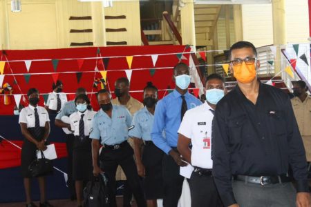 Members of the police force awaiting their jabs (Guyana Police Force Facebook page)
