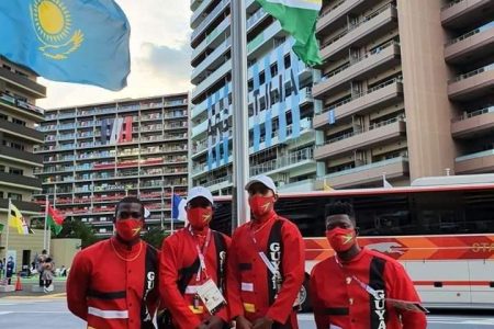 Some of Guyana's participants in their outfits today. (Ministry of Culture, Youth and Sports Facebook page)