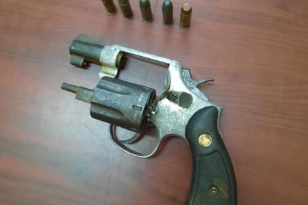The revolver and ammunition which were discovered at a shop at Plaisance, East Coast Demerara