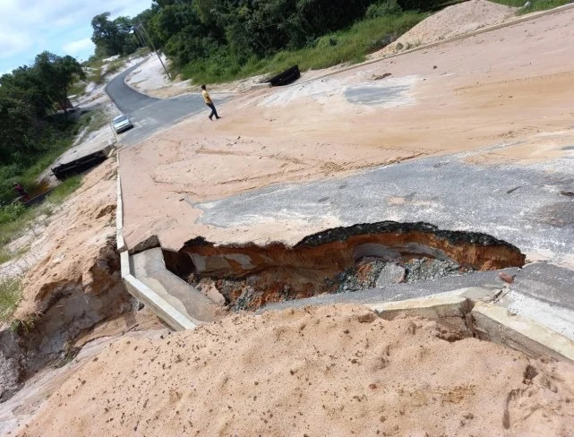 The eroded section of the road (DPI photo) 