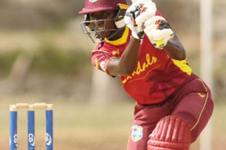 Stafanie Taylor drives elegantly through cover during her sixth ODI hundred yesterday. 