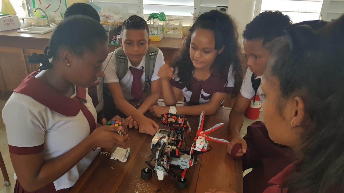 Students from the Three Mile Secondary School in Bartica during a stem class