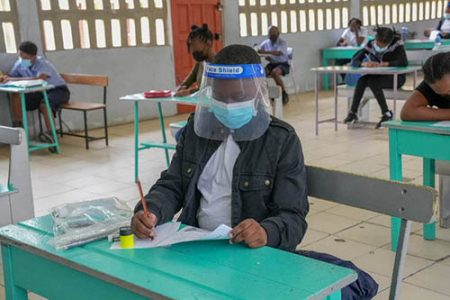 A student sitting a Grade Six mock exam in June. 