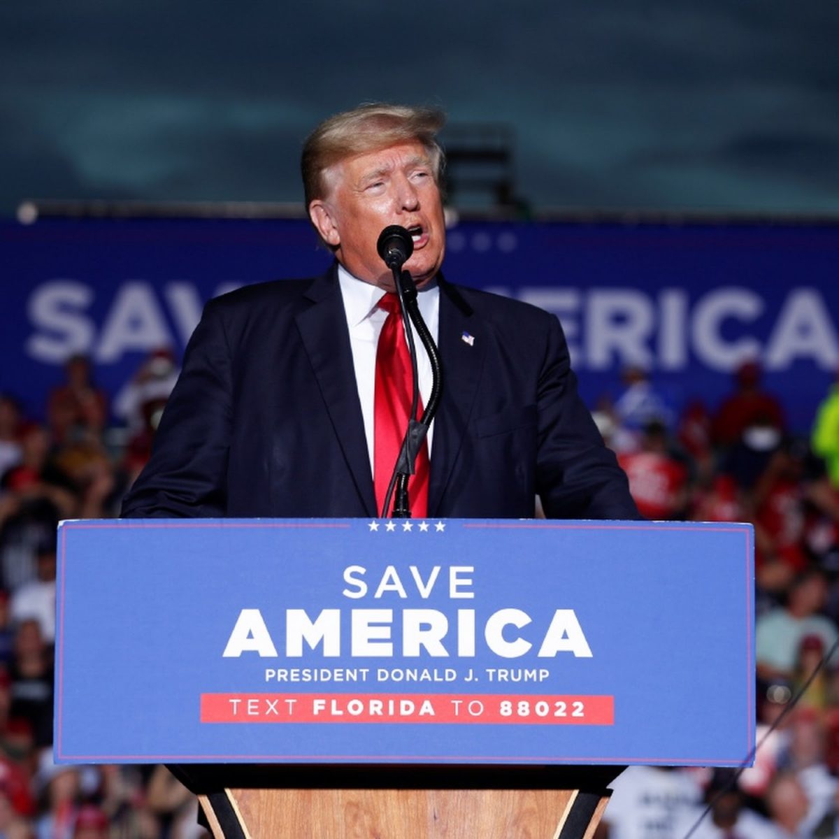 Former President Donald Trump speaks to his supporters during the Save America Rally at the Sarasota Fairgrounds in Sarasota, Florida, US July 3, 2021.
Image: OCTAVIO JONES
