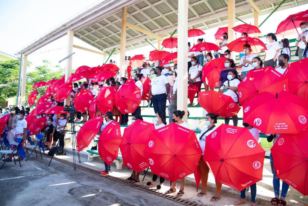 These umbrellas carried the hotline numbers to report Trafficking in Persons crimes  (Ministry of Human Services photo)