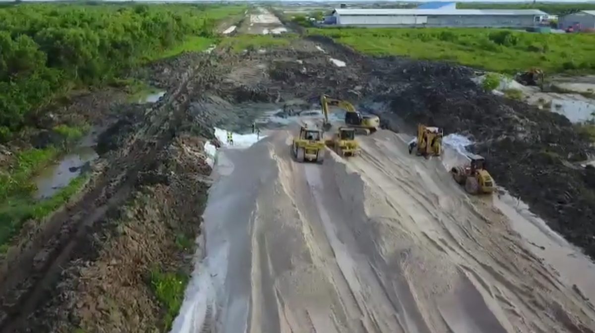 Works progressing on the Eccles to Mandela Avenue four-lane highway. This road is expected to significantly ease the traffic congestion on the East Bank of Demerara. (Screenshot from Office of the President video)