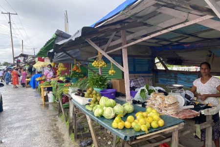 Anna Regina vendors defy removal notices: Vendors selling on the roadside at Anna Regina yesterday, despite notices from the Town Council for them to remove for the construction of two roads. See page 13.  