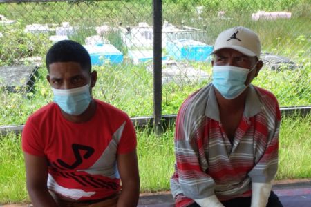 From left are Derrick Balmickery, 29, and Phillip Edmonds, 42, with bandages over the burns they suffered as a result of the fire (GFS photo)
