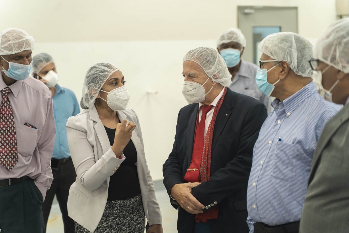 The DDL Plant Manager explaining to Joseph Harrosh and members of the DDL Board, how the production process works, on a tour of the facility Thursday (DDL photo) 