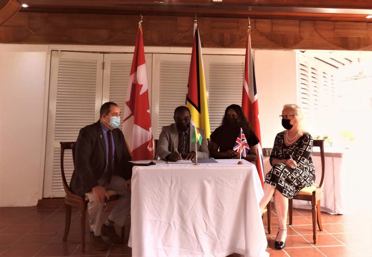 From left are Canadian High Commissioner Mark Berman, Minister within the Office of the Prime Minister Kwame McCoy,  President of the Guyana Press Association Nazima Raghubir and UK High Commissioner Jane Miller.