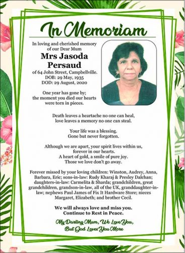 Mrs Jasoda Persaud