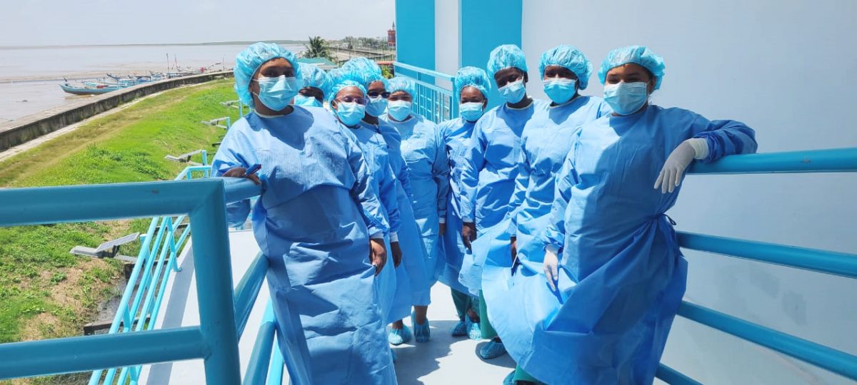 Staff of the Infectious Disease Hospital at Liliendaal, East Coast Demerara dressed in their personal protective gear 