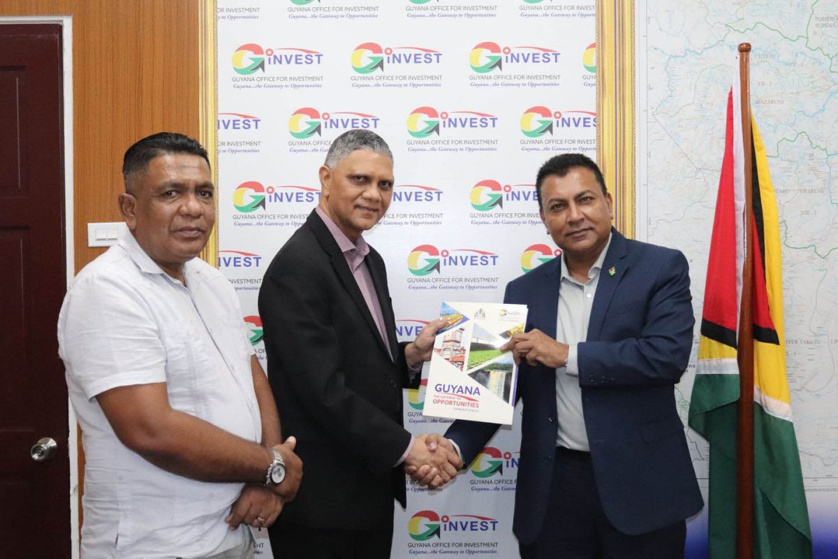 Maurice Gajadhar (centre), CEO of Rudisa subsidiary Caribbean International Distributors Inc along with GO-Invest CEO Peter Ramsaroop (at right) and Minister of Agriculture Zulfikar Mustapha (Ministry of Agriculture photo) 