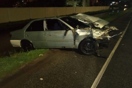 The car that allegedly ran into the back of the minibus