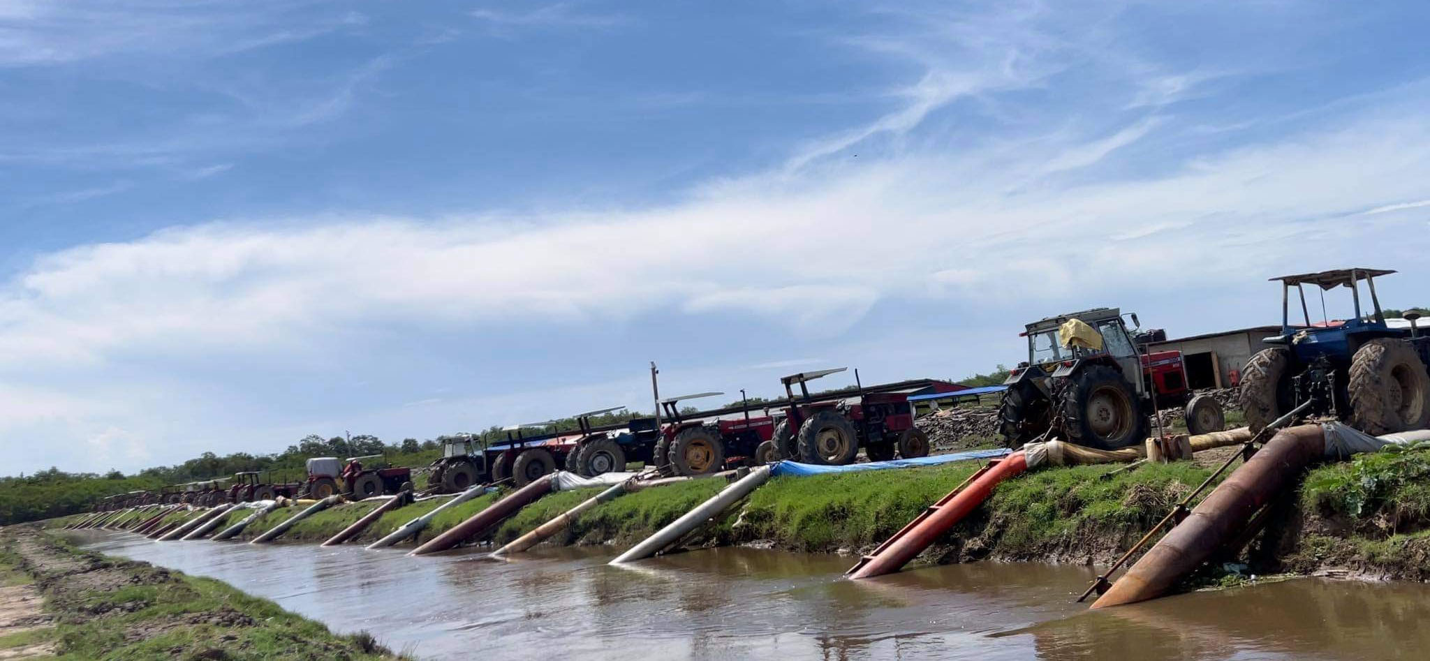 Some of the tractors during their deployment to pump water from flooded areas 