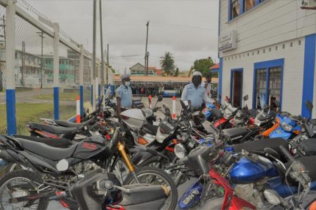 Some of the motorcycles which were escorted to Traffic Headquarters, Eve Leary after the riders were found in breach of various offences (GPF photo)