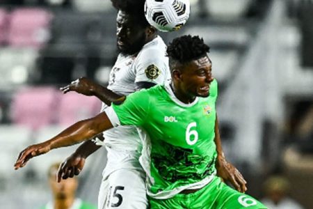 Montserrat international Rohan Ince (#6) in action recently against Trinidad and Tobago in CONCACAF Gold Cup qualifiers. 