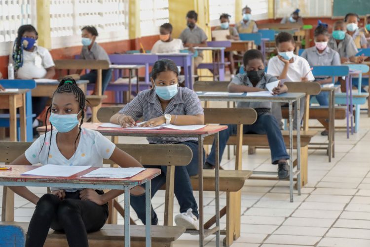 Pupils in an exam classroom yesterday (Ministry of Education photo)