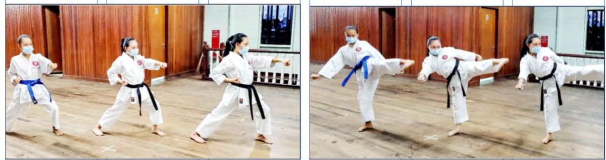  GKC potential kata team for the IKD World Cup 2022 in Guyana. Left to right: Latisha, Pauline, and Rose Moses show perfect form.
