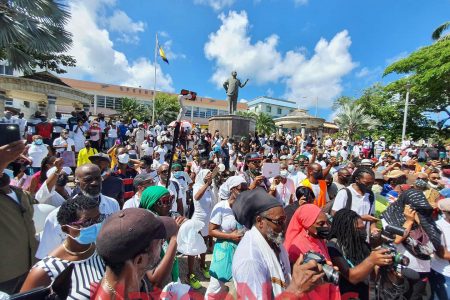 The marchers gathered in Independence Square (Barbados Nation/Reco Moore photo)