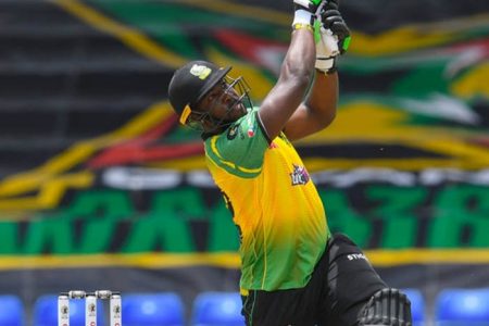 All-rounder Andre Russell hits out during his half-century against St Lucia Kings on yesterday. (Photo courtesy CPL Media) 