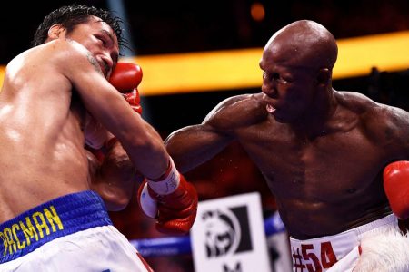 Yordenis Ugas lands a blow (CBS Sports photo)