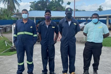 Some of the workers who have been forced to wear casual shoes to perform their duties after the BBCI management refused to replace their damaged safety boots
