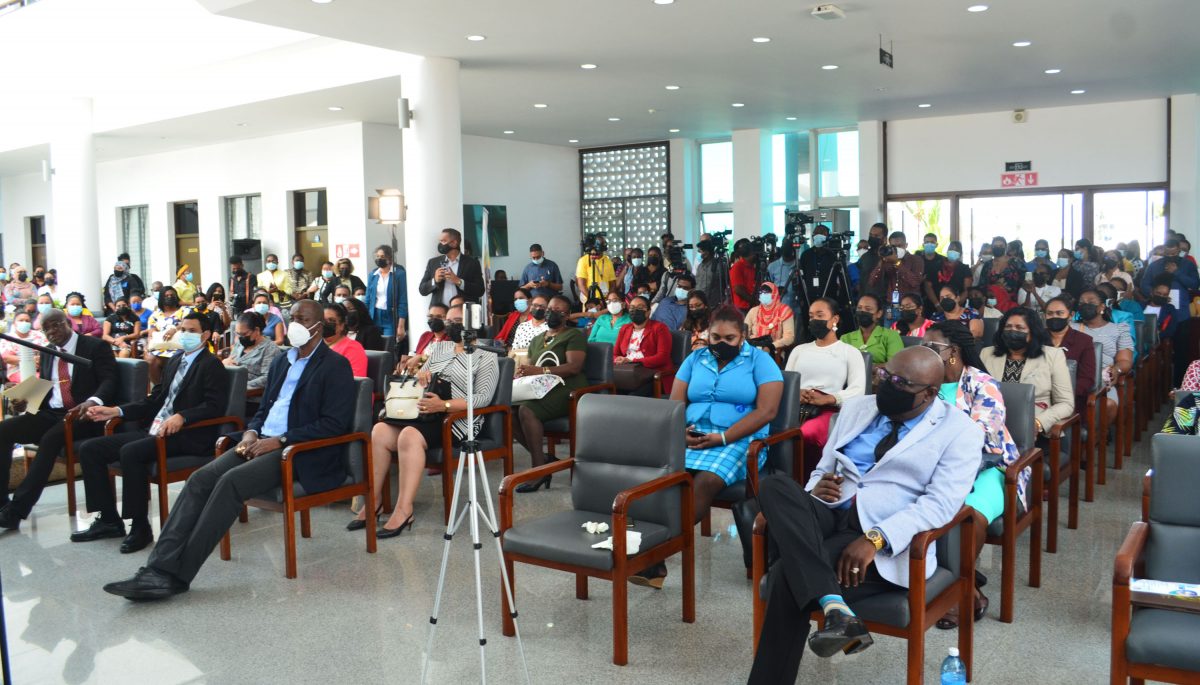 Teachers and other attendees at the launch of the Teachers’ Welfare and Benefits programme at the Arthur Chung Conference Centre (Orlando Charles Photo)