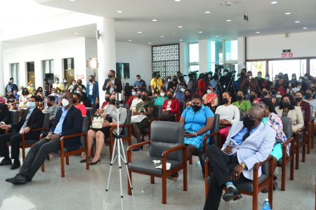 Teachers and other attendees at the launch of the Teachers’ Welfare and Benefits programme at the Arthur Chung Conference Centre (Orlando Charles Photo)