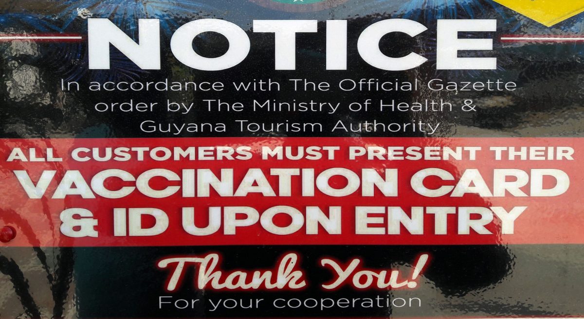 A notice published at the Giftland Mall informing customers of the new mandate 