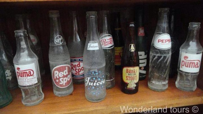 Puma bottles among other iconic bottles in Guyana’s “sweet drink” story (Source: Wonderland tours) 