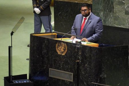 President Irfaan Ali addressing the UN General Assembly (Office of the President photo)
