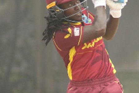 All-rounder Deandra Dottin goes leg-side during her top score of 71 against South Africa Women yesterday. (Photo courtesy CWI Media) 