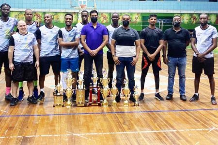 The victorious Eagles unit posing with their spoils alongside Minister of Culture, Youth and Sport Charles Ramson Jr and NSC Chairman Kashif Muhammad.