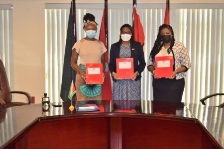 From left are Ayo Dalgety–Dean, Managing Director;  Mae Toussaint Jr.Thomas, Permanent Secretary of the Ministry; Director of Juvenile Justice,  Joan Ann Edghill-Stuart