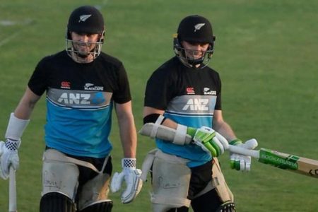 New Zealand’s Henry Nicholls and Tom Latham during a practice session in Rawalpindi on Thursday
