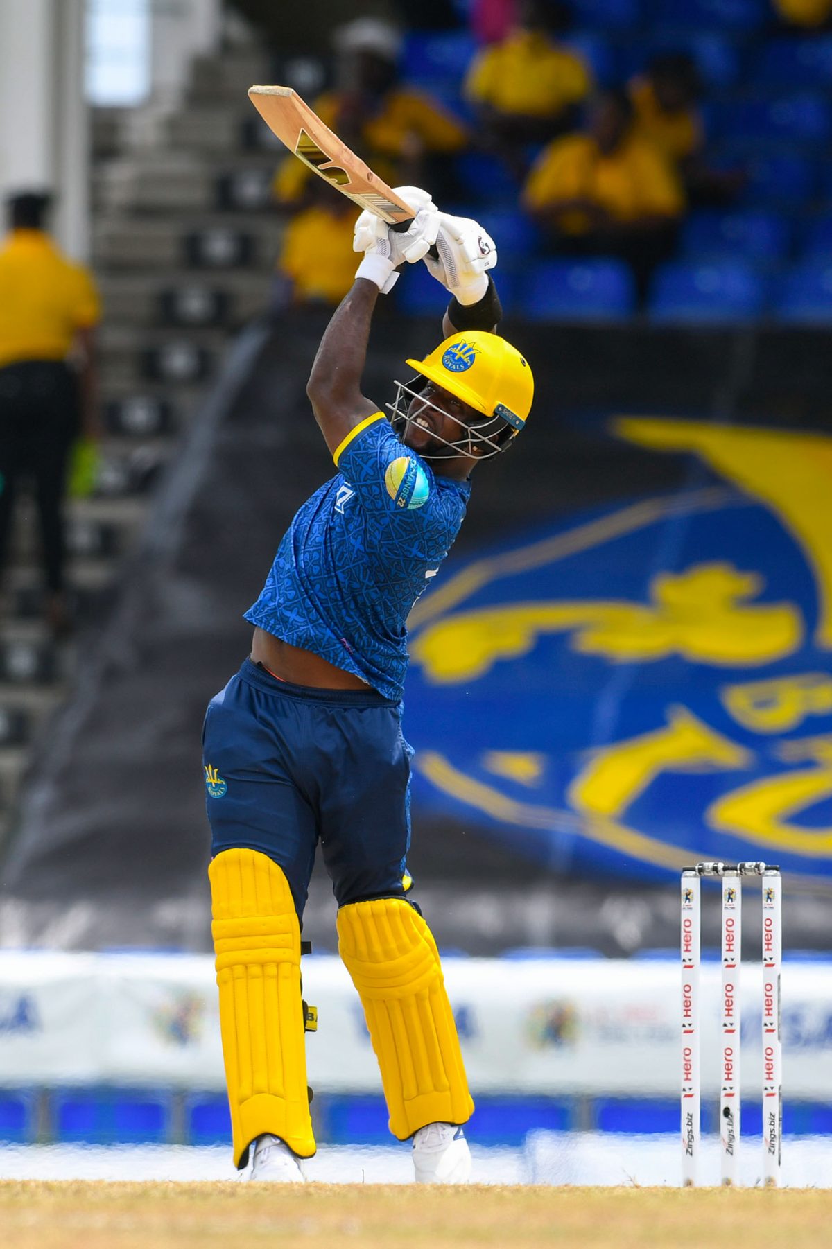 Left-hander Kyle Mayers hits out elegantly during his unbeaten 81 against St Lucia Kings yesterday. (Photo courtesy CPL Media) 