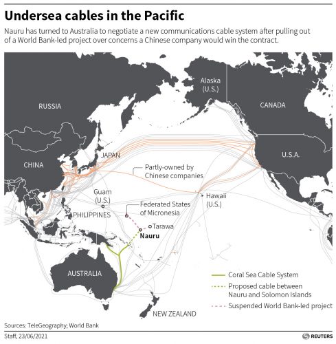 FILE PHOTO: China’s Huawei Marine is bidding for the World Bank-backed East Micronesia cable project, raising concerns in the US./File Photo