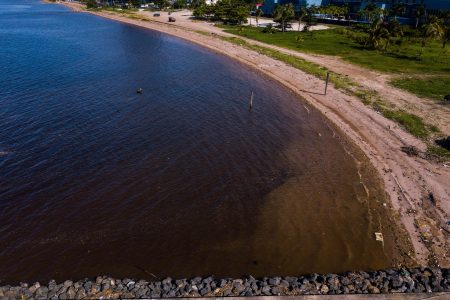 A drone shot of an
area of the Kingston seashore on Friday where the substance was observed. 